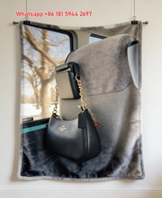 Coach Black Pebbled Hobo Bag with Red Charm Print Flannel Sofa Throw Blanket C243